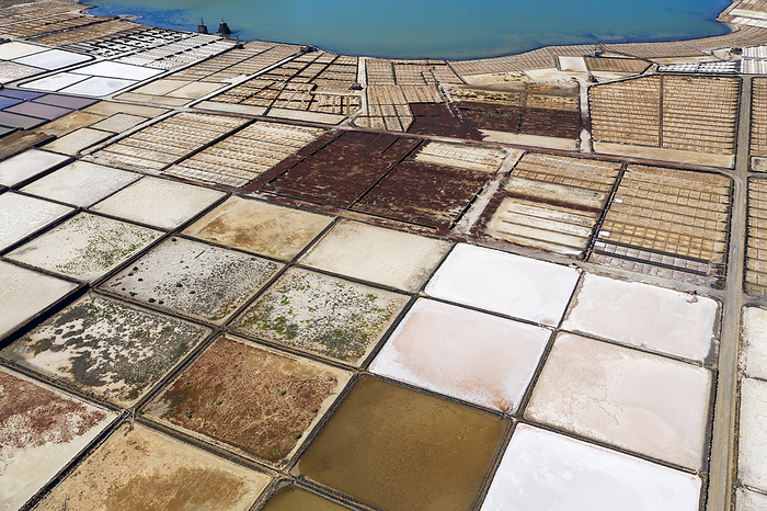 Spain Spain, Canary Islands, Lanzarote, Yaiza, salt mining fields, aerial view