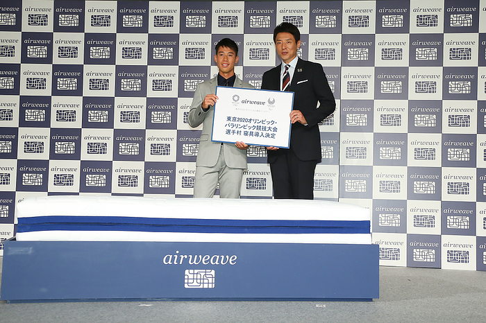 Airweave promotional event in Tokyo  L R  Japan s professional tennis player Kei Nishikori and former professional tennis player Shuzo Matsuoka attend a promotional event for Japanese mattress maker Airweave in Tokyo, Japan on September 24, 2019.  Photo by Pasya AFLO 