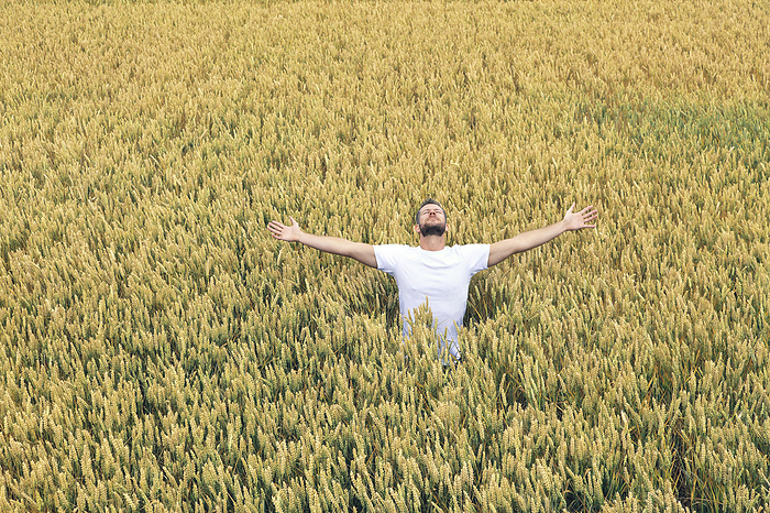 Young man in a wheat field, Photo by Philippe Turpin