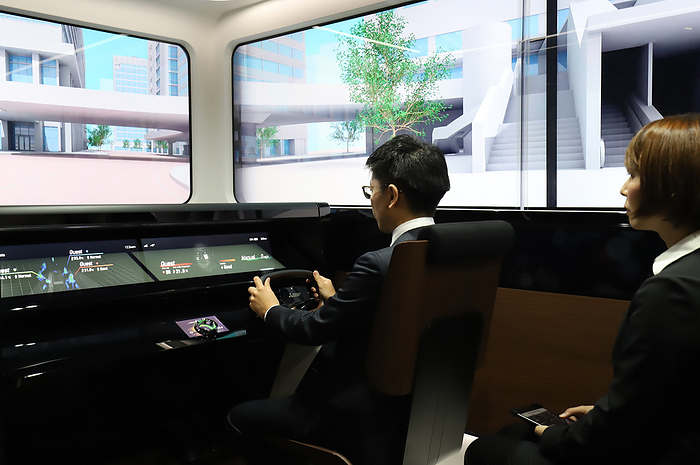 Mitsubishi Electric unveils a concept car cabin  EMIRAI S  at the company s laboratory October 8, 2019, Kamakura, Japan   Japanese electronics giant Mitsubishi Electric displays a concept car cabin  EMIRAI S  which will be exhibited at the upcoming Tokyo Motorshow at the company s laboratory in Kamakura, subrban Tokyo on Tuesday, October 8, 2019. The EMIRAI S has the latest biometrics technology to analyse driver s temperature and heart rate and diagnose driver s conditions,  such as fatigue, drowsiness, and sudden sickness.     Photo by Yoshio Tsunoda AFLO 