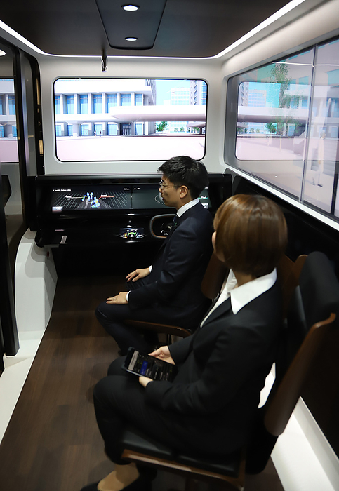 Mitsubishi Electric unveils a concept car cabin  EMIRAI S  at the company s laboratory October 8, 2019, Kamakura, Japan   Japanese electronics giant Mitsubishi Electric displays a concept car cabin  EMIRAI S  which will be exhibited at the upcoming Tokyo Motorshow at the company s laboratory in Kamakura, subrban Tokyo on Tuesday, October 8, 2019. The EMIRAI S has the latest biometrics technology to analyse driver s temperature and heart rate and diagnose driver s conditions,  such as fatigue, drowsiness, and sudden sickness.     Photo by Yoshio Tsunoda AFLO 