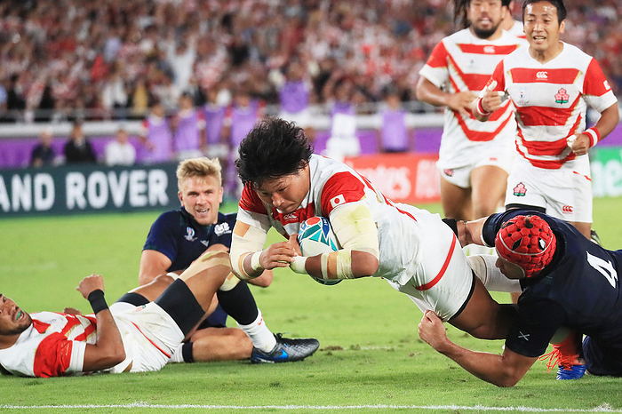 2019 Rugby World Cup Inagaki s Try Japan 28 21 Scotland  Keita Inagaki  center  scores a try in the first half at Nissan Stadium in Yokohama, Japan, October 13, 2019.