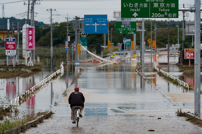 Typhoon Higibis aftermath in Japan Area around Mito Kita Smart Interchange of Jorban Expressway is flooded by the overflow from the Naka River due to Typhoon Hagibis in Mito, Ibaraki Prefecture, Japan, on October 15, 2019.  Photo by Motoo Naka AFLO 