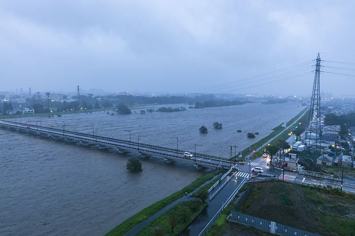 Typhoon Hagibis hits Japan The Tama River is swollen by heavy rain due to Typhoon Hagibis in Tokyo, Japan on October 12, 2019.  Photo by Yoshio Shinkai AFLO 