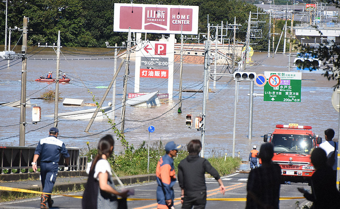 Typhoon No. 19 near submerged Naka River, Mito   Ibaraki Near the submerged Naka River, Watari cho, Mito, Japan, October 13, 2019, 10:32 a.m. Photo by Ken Kawasaki.