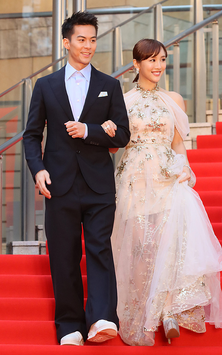 The opening ceremony of the 32nd Tokyo International Film Festival is held with movie stars. October 28, 2019, Tokyo, Japan   Hong Kong actor and actress Kevin Chu  L  and Dada Chan  R  smile upon their arrival at the opening ceremony for the 32nd Tokyo International Film Festival for their movie  The Secret Diary of A Mom to Be  in Tokyo on Monday, October 28, 2019. 180 latest movies will be screening at a week long festival.   Photo by Yoshio Tsunoda AFLO 