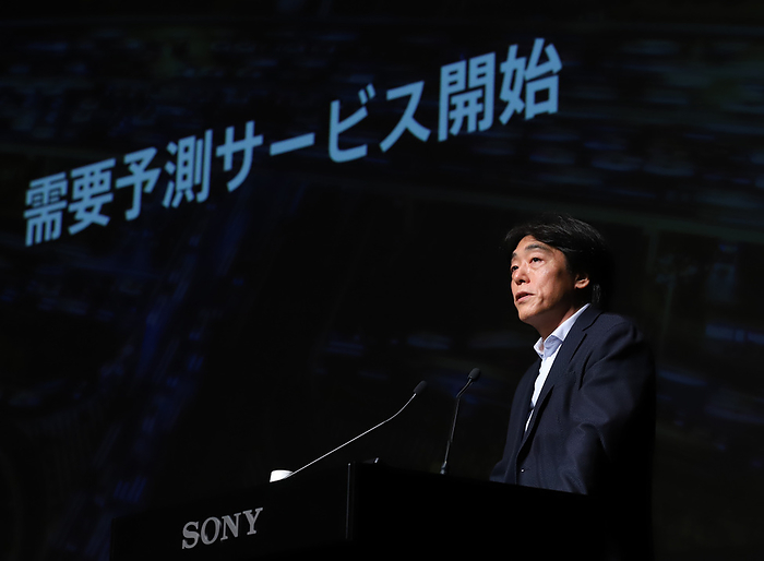 Taxi hailing service company Minnano Taxi announced the new business strategy November 5, 2019, Tokyo, Japan   Sony s executive officer Izumi Kawanishi announces they will provide taxi demand prediction service using Sony s AI and other technologies to taxi hailing service company Minnano Taxi, which is joint venture of Sony, taxi companies and others at Sony s headquarters in Tokyo on Tuesday, November 5, 2019. Sony already provided taxi dispatch app S.RIDE to the company.   Photo by Yoshio Tsunoda AFLO 