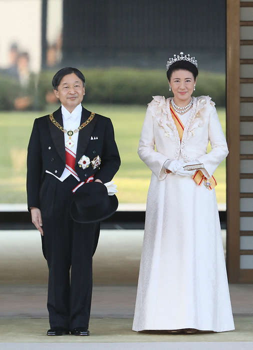 Their Majesties the Emperor and Empress at the  Celebration Procession Their Majesties the Emperor and Empress attend the  Ceremony of the Procession of Celebration,  a parade to celebrate their accession to the throne, in the East Garden of the Imperial Palace, November 1, 2019. Photo by Junichi Sasaki, 2:59 p.m., November 1, 2019