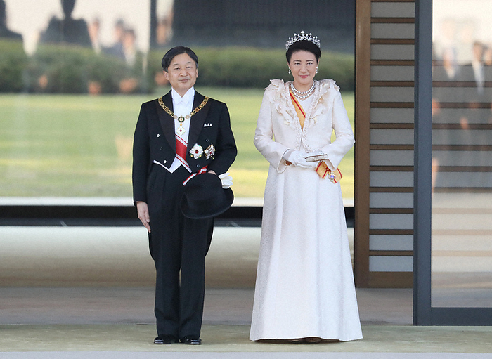 Their Majesties the Emperor and Empress at the  Celebration Procession   East Garden, Imperial Palace  Their Majesties the Emperor and Empress attend the  Ceremony of the Procession of Celebration,  a parade to celebrate their accession to the throne, in the East Garden of the Imperial Palace, November 1, 2019. Photo by Junichi Sasaki, 2:59 p.m., November 1, 2019