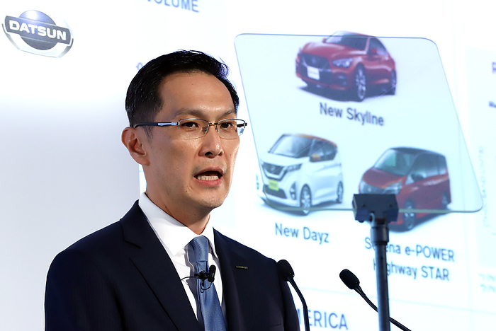 newyly appointed Nissan CFO Stephen Ma announces first half financial result November 12, 2019, Yokohama, Japan   Nissan Motor corporate vice president and newly appointed to CFO Stephen Ma announces the company s first half financial result at the Nissan headquarters in Yokohama, suburban Tokyo on Tuesday, November 12, 2019. Nissan posted 31.6 billion yen for operating profit, 85 percent decreased from the previous year.    Photo by Yoshio Tsunoda AFLO 
