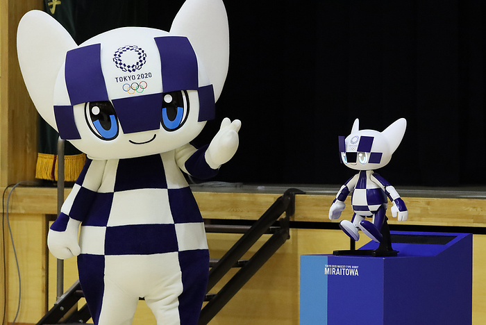 Tokyo 2020 Olympics mascot Miraitowa robot and Paralympics mascot Someity robot demonstrate at a school November 18, 2019, Tokyo, Japan   Tokyo 2020 Olympics mascot Miraitowa robot displays its robot as the robot demonstrates before pupils at the Hoyonomori Gakuen school in Tokyo on Monday, November 18, 2019. The robots developed by Toyota Motor are part of Tokyo 2020 robot project.     Photo by Yoshio Tsunoda AFLO 