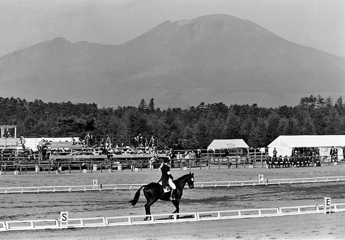 1964 Tokyo Olympics Dressage General Dressage Dressage competition started in Karuizawa, Japan. Dressage by John Harty  Ireland  aboard the San Michele. His final result was 28th place. In the background is Mount Asama.
