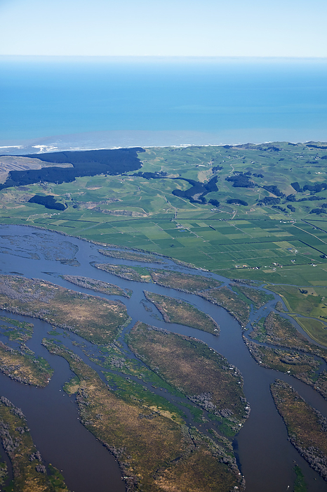 New Zealand Braids of Waikato River Mouth, near Auckland, North Island, New Zealand   aerial