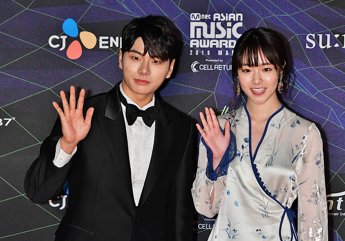 2019 Mnet Asian Music Awards South Korean actor Lee Yi kyung L  and Japanese actress Erika Karata attend the photocall during the 2019 MAMA Mnet Asian Music Awards  at the Nagoya Dome in Nagoya, Aichi Prefecture, Japan on December 4, 2019.