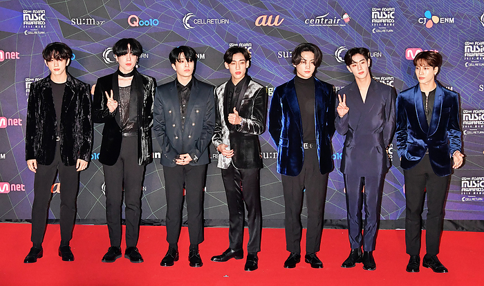 2019 Mnet Asian Music Awards Members of South Korean K Pop group GOT7 attend the photocall during the 2019 MAMA Mnet Asian Music Awards  at the Nagoya Dome in Nagoya, Aichi Prefecture, Japan on December 4, 2019.