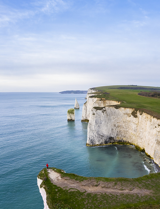United Kingdom Aerial view at sunrise of the Old Harry Rocks, chalky formations near Handfast Point, on the Isle of Purbeck in Dorset, Jurassic Coast, southern England., Photo by Mirko Costantini