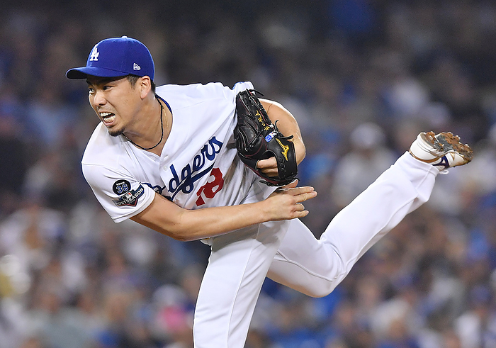 Kenta Maeda  LAD  Los Angeles Dodgers pitcher Kenta Maeda during the National League Division Series Game 5 agaisnt the Washington Nationals in Los Angeles, United States, October 9, 2019.  Photo by AFLO  
