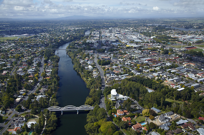New Zealand Hamilton, Waikato River and Fairfield Bridge  1937 , Waikato, North Island, New Zealand   aerial