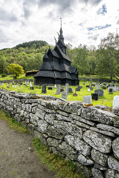Surrounding stone walls of Borgund Stave Church and cemetery, Laerdal municipality, Sogn og Fjordane county, Norway Surrounding stone walls of Borgund Stave Church and cemetery, Laerdal municipality, Sogn og Fjordane county, Norway, Scandinavia, Europe, Photo by Roberto Moiola