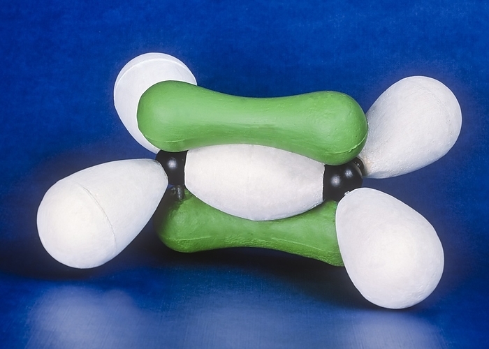 Ethene molecular orbitals model Ethene molecular orbitals model. Ethene is a very important hydrocarbon with the formula C2H4. This model shows sigma  and pi bonding orbitals, and the concept of hybridisation and delocalisation. Much of the production goes to polyethylene manufacture and also as a plant hormone to speed up the ripening of fruit.