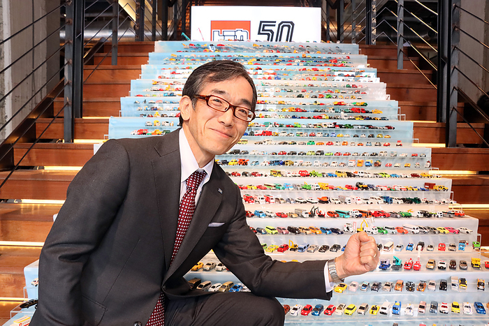 Japanese toymaker Tomy holds the 50th anniversary event of the company s minicar brand Tomica January 15, 2020, Tokyo, Japan   Japanese toymaker Tomy president Kazuhiro Kojima smiles before the company s minicars Tomica as he attends the 50th anniversary event of Tomy s minicar brand  Tomica  in Tokyo on Wednesday, January 15, 2020. Tomy sold more than 1,050 models and over 670 million units Tomica minicar in a half century.     Photo by Yoshio Tsunoda AFLO 