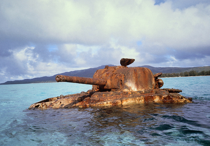 U.S. military tanks abandoned on a beach on Saipan Island U.S. Army tanks abandoned on a beach on Saipan Island in 1977  photo by Rio Mitome.