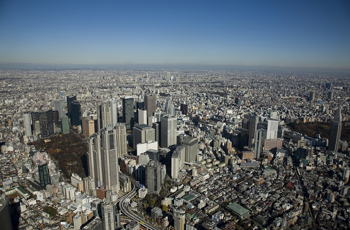 Shinjuku skyscrapers and Shinjuku Station, Tokyo