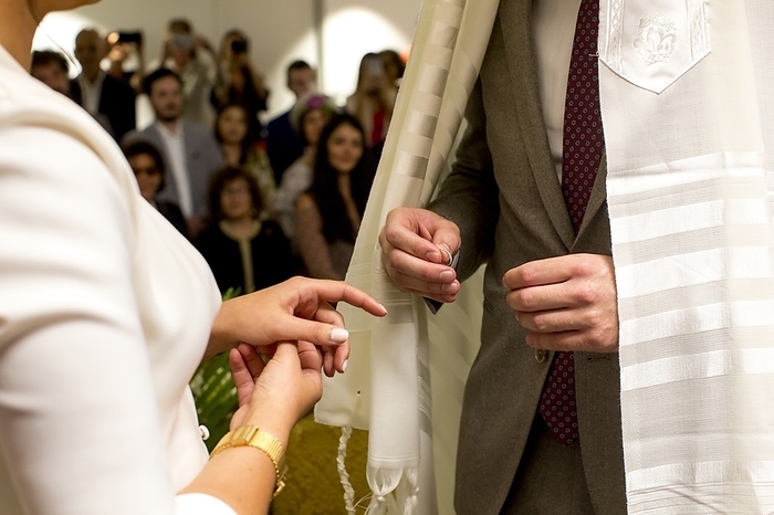 Jewish wedding in a Paris synagogue, France.