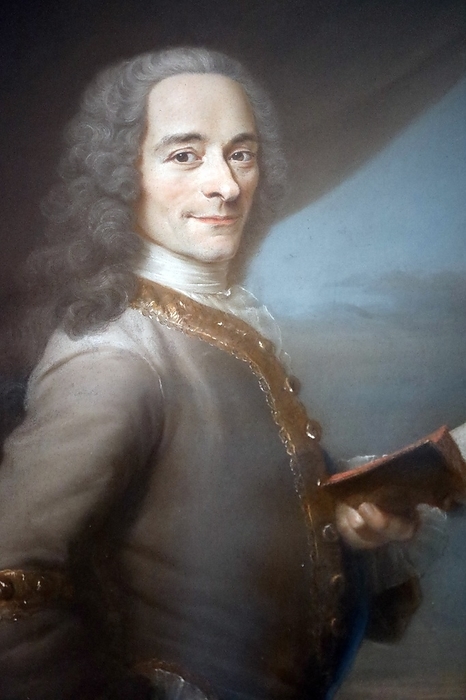 Chateau de Ferney, home and birthplace of Voltaire : French writer, philosopher, playwright, poet. Portrait by Quentin de la Tour 1732. France.