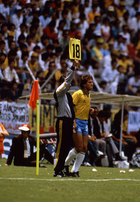 1986 FIFA World Cup Zico  Brazil  Zico  BRA ,  JUNE 12, 1986   Football :  Zico of Brazil prepares to enter the pitch as a substitute during the FIFA World Cup MEXICO 1986 Group D match between Brazil 3 0 Northern Ireland at Jalisco Stadium in Guadalajara, Mexico.   Photo by Enrico Calderoni AFLO SPORT   0391 