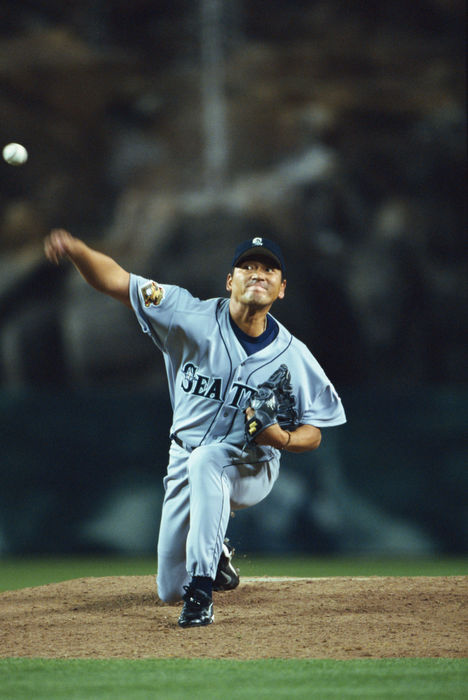 Kazuhiro Sasaki (Mariners),.
2001 - MLB : Seattle Mariners pitcher Kazuhiro Sasaki #22 pitches during the game against the Anaheim Angels.
(Photo by Hitoshi Mochizuki/AFLO) [0449].