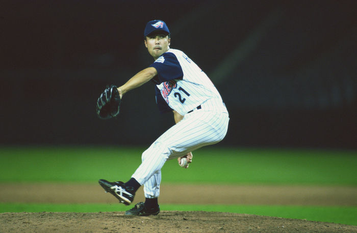 Shigetoshi Hasegawa (Angels),.
1999 - MLB : Anaheim Angels pitcher Shigetoshi Hasegawa #21 pitches during the game.
(Photo by Hitoshi Mochizuki/AFLO) [0449].