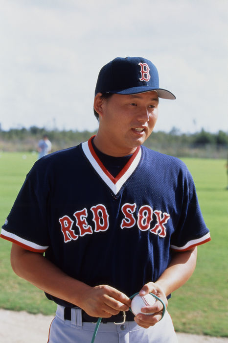 Takayasu Kato (Red Sox),.
1997 - MLB : Boston Red Sox minor-league pitcher Takayasu Kato during a training session.
(Photo by Hitoshi Mochizuki/AFLO) [0449].