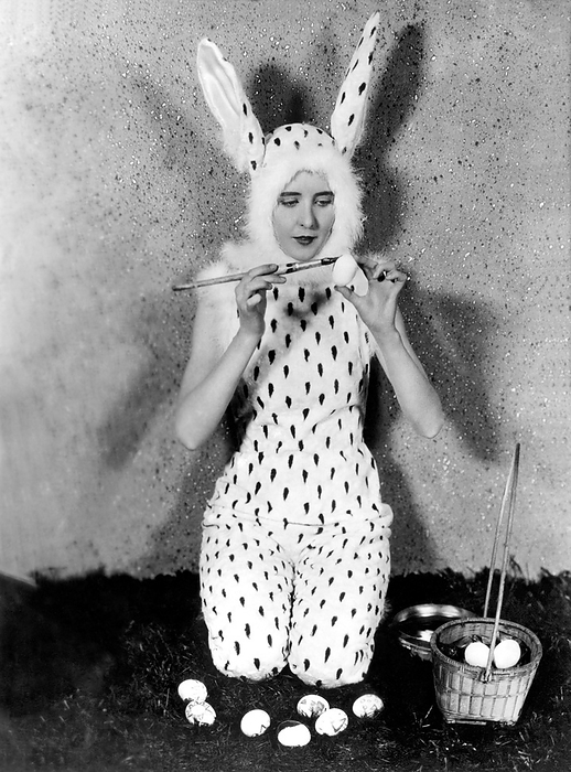Hollywood, California:  January 30, 1927.
Silent film actress Patricia Avery painting Easter eggs for children who are emplyed in the movies.