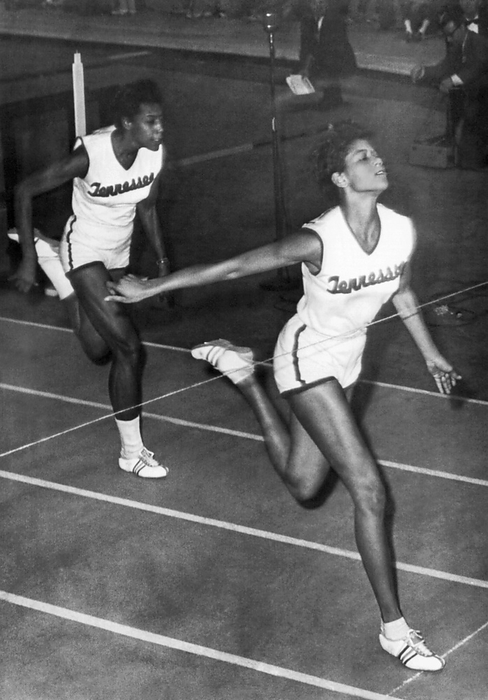 New York, New York:  February 3, 1961
Tennessee State track star and winner of three Olympic gold medals Wilma Rudolph ties her 60 yard world indoor record at the Millrose Games in Madison Square Garden. Tennessee teammate Vivian Brown is second.