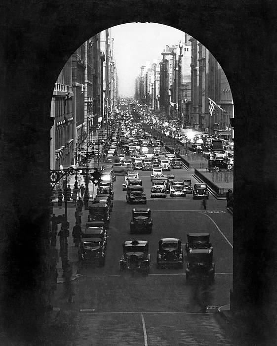 New York, New York:  c. 1930
The dramatic archway entrance to Grand Central Station in Manhattan. Photo looks north on Park Avenue.