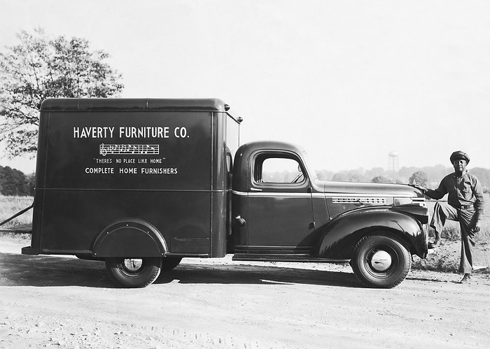 Rock Hill, South Carolina:  c. 1938
An African American man stands by his Haverty Furniture Company delivery truck.
