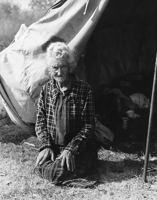 Bakersfield, California: November, 1936
This 80 year old woman is originally from Oklahoma, she's a grandmother of 22 children, and is now living in a camp outside of Bakersfield. Archives / The Image Works