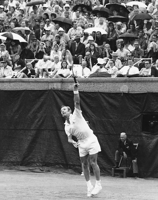 Forest Hills, New York: September 6, 1969
Professional tennis player Rod Laver serves against Arthur Ashe in the sem-finals of the U.S. Open Tennis Championship.