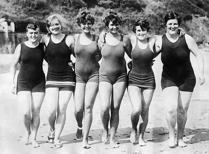 Gris Nez, France:  August 24, 1927
Five women who all have swimming the English Channel aspirations. From L-R: Millie Hudson, South Africa; Edith Yensen, Denmark; Bernice and Phyllis Zitenfeld, New York City; Hilda Harding, Brighton, England; Ivy Hawke, London.