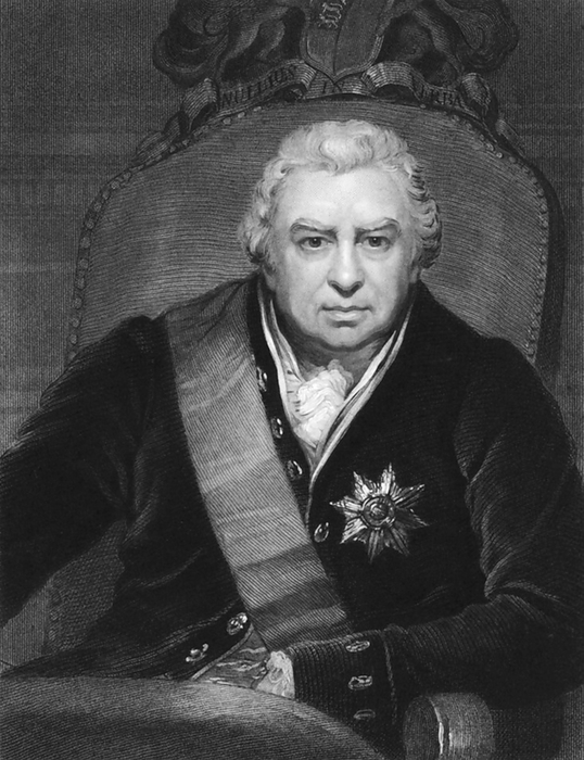 London, England:  1812
An engraving of noted English naturalist and botanist Sir Joseph Banks as he appeared as president of the Royal Society and wearing the Order of the Bath insignia.