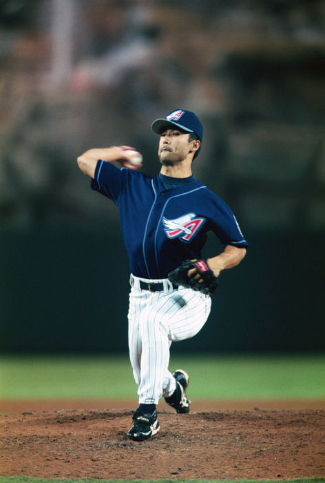 Shigetoshi Hasegawa (Angels),.
1999 - MLB : Anaheim Angels pitcher Shigetoshi Hasegawa #21 pitches during the game.
(Photo by AFLO) [0672].