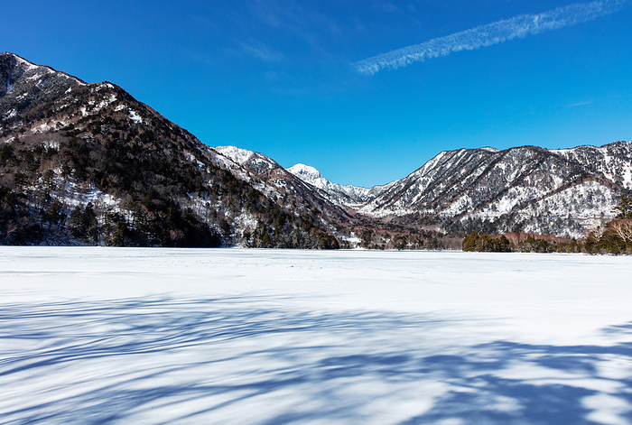 Lake Yunoko and Mt. Kinsei with ice and snow, Nikko City, Tochigi Prefecture Ramsar Convention listed wetlands
