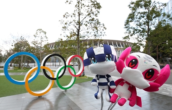 Tokyo 2020 Preview  L to R  Miraitowa, Someity, Someity, Someity, Someity MARCH 23, 2020 : The mascots for the Tokyo 2020 Olympic   Paralympic Games The mascots for the Tokyo 2020 Olympic   Paralympic Games in Tokyo, Japan.  Photo by AFLO 
