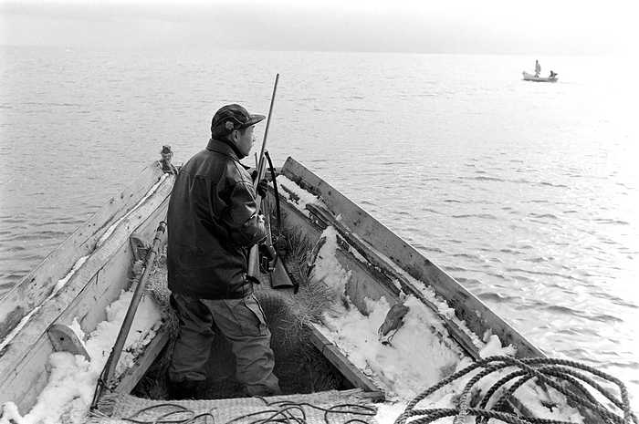 seal hunting Tokkari hunting  Boat, seal, Hokkaido, Japan, January 24, 1964