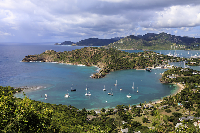 Antigua and Barbuda Galleon Beach, Freemans Bay, Nelsons Dockyard and English Harbour, Falmouth Harbour, from Shirley Heights, Antigua, Antigua and Barbuda, Leeward Islands, West Indies, Caribbean, Central America, Photo by Eleanor Scriven