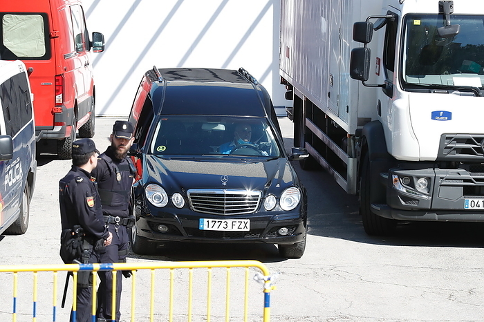 Virus Outbreak Spain A hearse departing from Palacio de Hielo, a temporary morgue, to pick up the next body due to the emergency declaration due to the Corona Virus  COVID 19  outbreak in Madrid, Spain, MARCH 26, 2020.  Photo by Mutsu Kawamori AFLO 