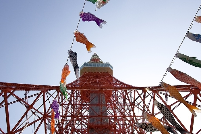 Tokyo Tower, Children s Day 2020 04 30 Tokyo, Tokyo Tower is flagged with Koinobori. a carp shaped windsock to celebrate children s happiness for upcoming Kodomo no Hi or Children s Day on May 5th, which marks the end of Golden Week.  Photos by Michael Steinebach   AFLO 