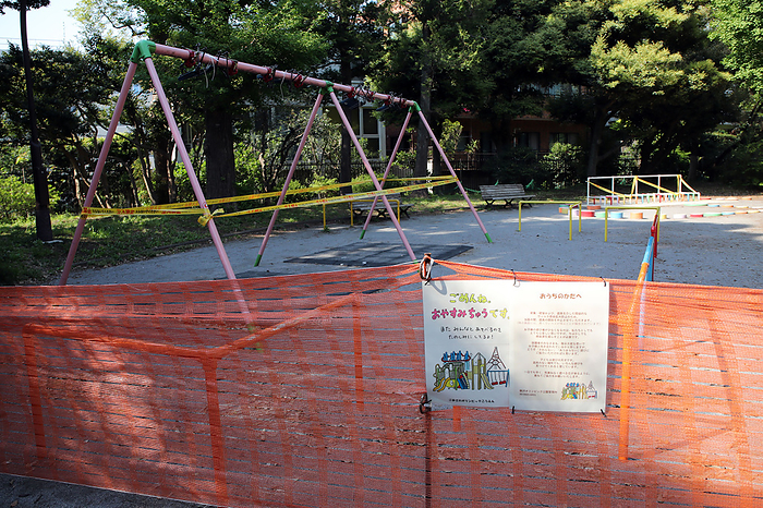 Tokyo under state of emergency over coronavirus A playground is seen temporary closed at Komazawa Olympic Park in Tokyo, Japan on April 29, 2020, amid the state of emergency due to the spread of the novel coronavirus.  Photo by AFLO 