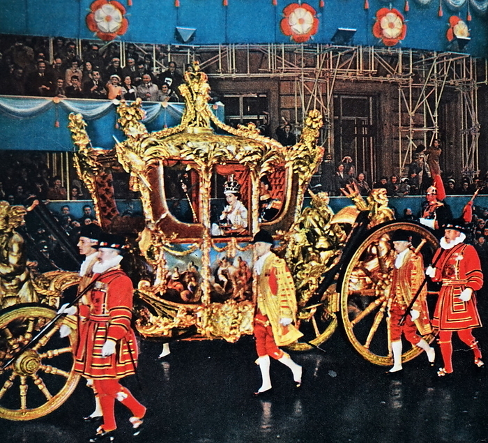 Coach used for the coronation of Queen Elizabeth II of the United Kingdom 1953. Coach used for the coronation of Queen Elizabeth II of the United Kingdom 1953. The Gold State Coach is an enclosed, eight horse drawn carriage used by the British Royal Family. Commissioned in 1760, it was built in the London workshops of Samuel Butler.